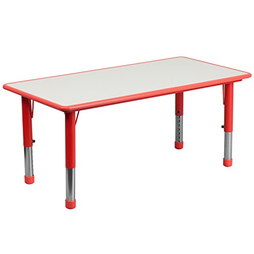 Product Cover Flash Furniture 23.625''W x 47.25''L Rectangular Red Plastic Height Adjustable Activity Table with Grey Top