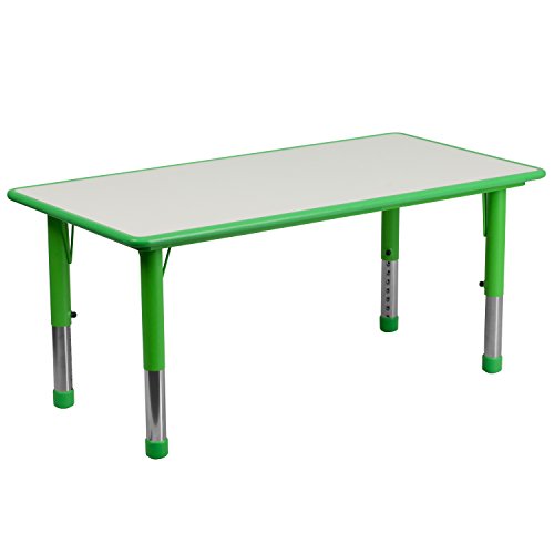 Product Cover Flash Furniture 23.625''W x 47.25''L Rectangular Green Plastic Height Adjustable Activity Table with Grey Top