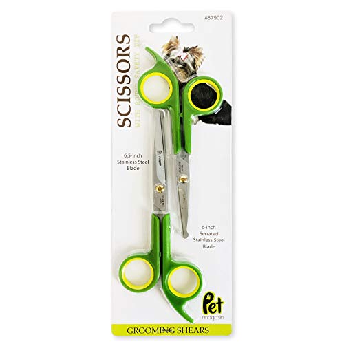Product Cover Pet Magasin Grooming Scissors Kits - (2 Pairs - 1 for Body & 1 for Face + Ear + Nose + Paw) - Sharp & Strong Stainless Steel Blade Dog Grooming Scissors with Round Tip Top for Dogs & Cats