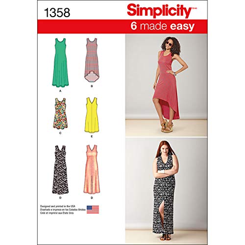 Product Cover Simplicity 1358 Easy to Sew Women's Knit Dress Sewing Patterns, Sizes XXS-XXL