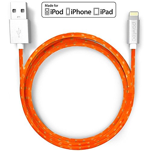 Product Cover Pawtec [Apple MFi Certified] Premium Lightning Cable 3.3 Ft/1M Nylon Braided for iPhone 11/11 Pro / 11 Pro Max/XS/XS Max/XR/X / 8/7 / 6s 6, iPad Pro/Air (Tangerine Orange)