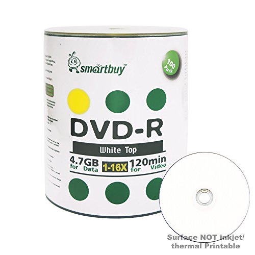 Product Cover Smart Buy 100 Pack DVD-R 4.7gb 16x White Top (Non-Printable) Blank Data Video Movie Record Disc, 100 Disc 100pk