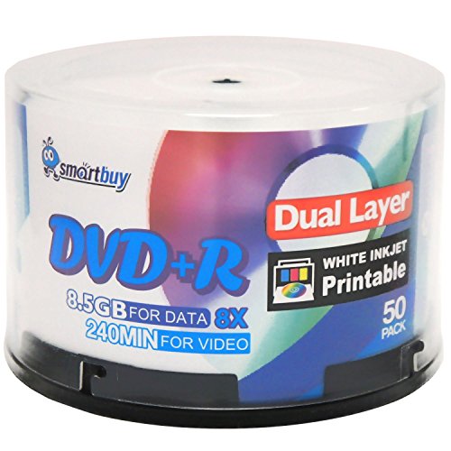 Product Cover Smart Buy 50 Pack DVD+r Dl 8.5gb 8X DVD Plus R Double Layer Printable White Inkjet Blank Data Recordable Media 50 Discs Spindle