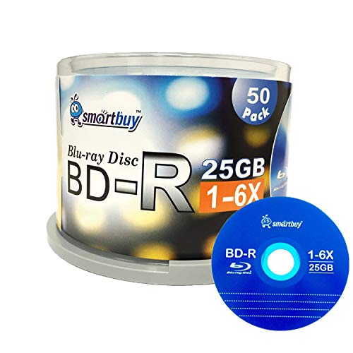 Product Cover Smartbuy 50 Pack Bd-r 25gb 6X Blu-ray Single Layer Recordable Disc Logo Top Blank Data Video Media 50 Disc Spindle