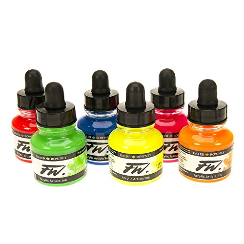 Product Cover Daler-Rowney FW Fluorescent Acrylic Ink, Set of 6 Neon Colors (160329006)