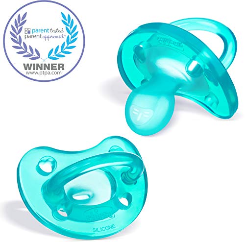 Product Cover Chicco Physioforma 100% Soft Silicone Onepiece Pacifier for Babies 16 Months+, Teal, Orthodontic Nipple, BPA-Free, 2Count in Sterilizing Case