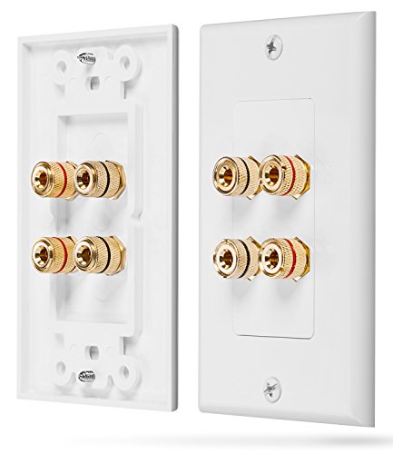 Product Cover Fosmon Home Theater Wall Plate - Premium Quality Gold Plated Copper Banana Binding Post Coupler Type Wall Plate (White) (Two Speaker)