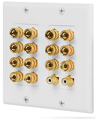 Product Cover Fosmon 2-Gang 7.1 Surround Sound Distribution Home Theater Wall Plate, Gold Plated 7-Pair Copper Binding Posts Coupler Type for 7 Speakers, 2 RCA Jack for Subwoofer