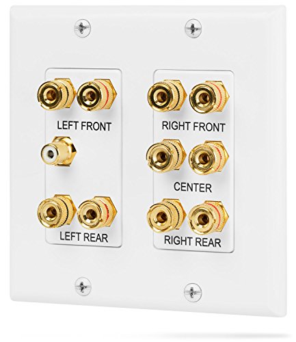 Product Cover Fosmon (2-Gang 5.1 Surround Distribution) Home Theater Wall Plate - Premium Quality Gold Plated Copper Banana Binding Post Coupler Type Wall Plate for Speakers and RCA Jack for Subwoofer (White)