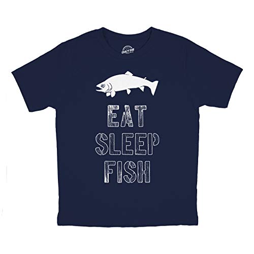 Product Cover Crazy Dog T-Shirts Youth Eat Sleep Fish T Shirt Funny Fishing Tee for Kids (Blue) - M