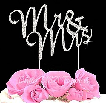 Product Cover LuLu Sparkles LLC Crystal Rhinestone Bling Wedding Monogram Mr Mrs Cake Topper Wedding Cake Topper Bling Keepsake (1, Silver Clear)