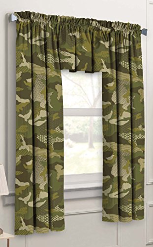 Product Cover Dream Factory Geo Camo 3-Piece Camouflage Kids Bedroom Curtain Panel Set, Green, 63-Inch