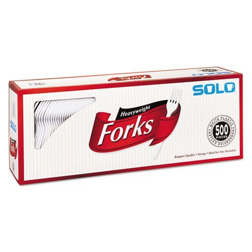 Product Cover SOLO No Model Cup Company Heavyweight Plastic Cutlery, Forks, White, 6.41 In, 500/Carton, 500 Pieces