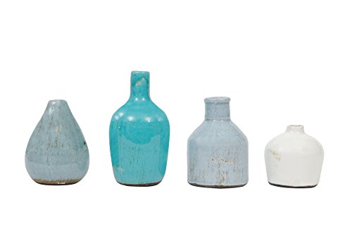 Product Cover Creative Co-Op DA1092 Set of 4 Blue & Ivory Terracotta Vases