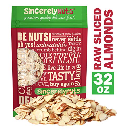 Product Cover Sincerely Nuts - Raw Natural Sliced Almonds | 2 Lb. Bag | Delicious Guilt Free Snack | Low Calorie, Vegan, Gluten Free | Gourmet Kosher Food | Source of Fiber, Protein, Vitamins and Minerals