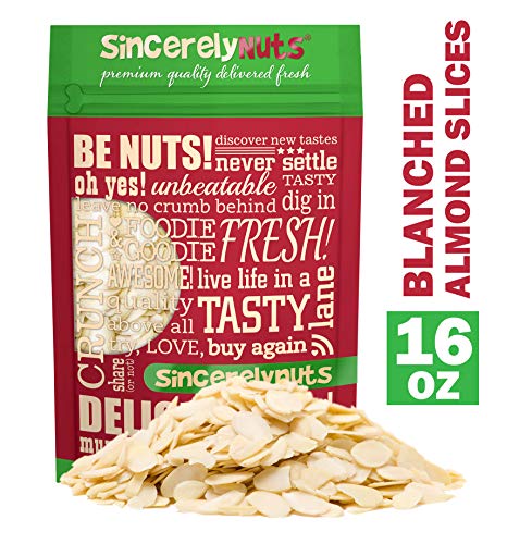 Product Cover Sincerely Nuts - Raw Blanched Sliced Almonds | 1 Lb. Bag | Delicious Guilt Free Snack | Low Calorie, Vegan, Gluten Free | Gourmet Kosher Food | Source of Fiber, Protein, Vitamins and Minerals
