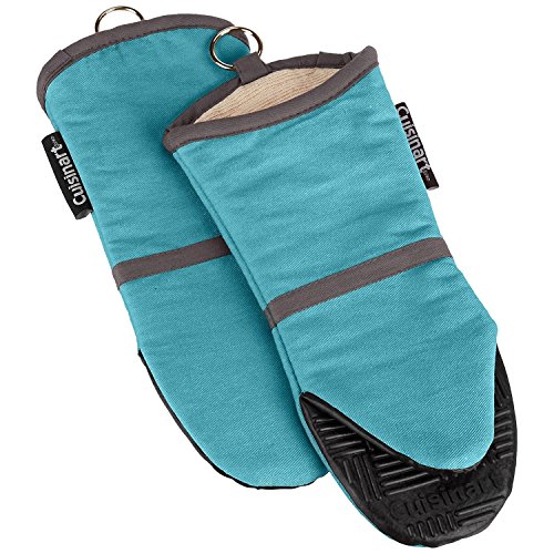 Product Cover Cuisinart Silicone Oven Mitts - Heat Resistant up to 500 degrees F Handle Hot Cooking Items Safely - Non-Slip Grip Oven Gloves with Soft Insulated Deep Pockets and Convenient Hanging Loop - Aqua, 2pk