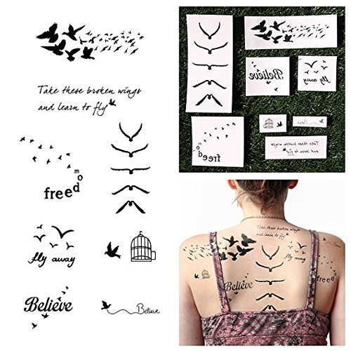 Product Cover Tattify Assorted Bird Themed Temporary Tattoos - Fowl Play (Set of 16 Tattoos - 2 of each Style) - Individual Styles Available and Fashionable Temporary Tattoos