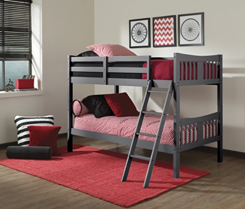 Product Cover Storkcraft Caribou Solid Hardwood Twin Bunk Bed, Gray Twin Bunk Beds for Kids with Ladder and Safety Rail