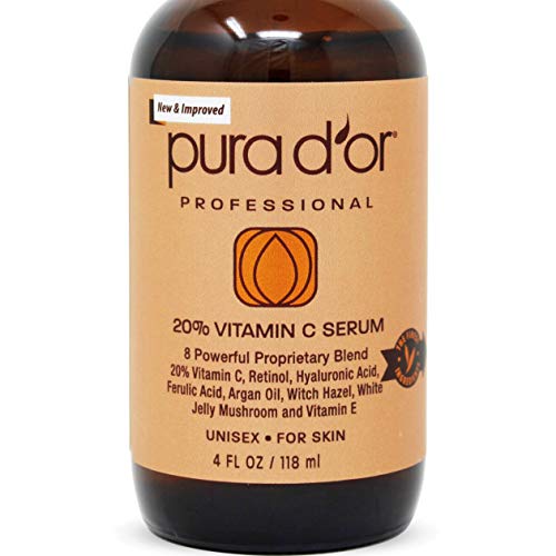 Product Cover PURA D'OR (4oz) 20% Vitamin C Serum for Face & Eyes With Hyaluronic Acid, Vitamin E & Argan Oil, Treatment for Dark Spots, Acne, Wrinkles, Men & Women (Large 4oz Value Size)