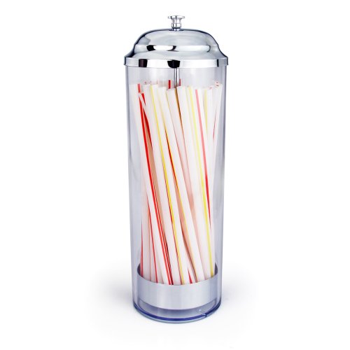 Product Cover New Star Foodservice 26641 Stainless Steel Straw Dispenser Holder, 3.5 by 10.6-Inch, Clear