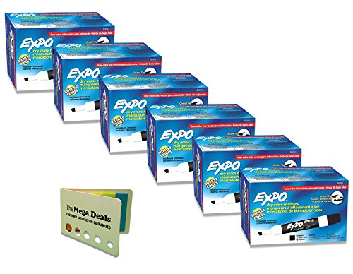 Product Cover Expo 80001 Low Odor Chisel Point Dry Erase Markers, Low Odor Alcohol-Based Ink, Designed for Whiteboards, Glass and Most Non-Porous Surfaces, Black, 12 Units per Box, Pack of 6 Boxes, 72 Markers Total