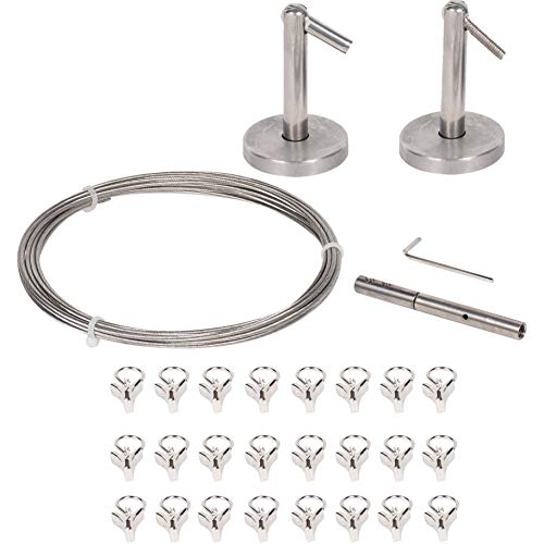 Product Cover Curtain Wire Rod Set Stainless Steel, Multi-purpose, 16.5' Wire, 2 Mounting Pieces, 24 Clipss by Fasthomegoods