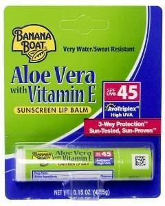 Product Cover (Pack of 10) Banana Boat Aloe Vera with Vitamin E Sunscreen Lip Balm, SPF 45 .15 oz (4.25 g)