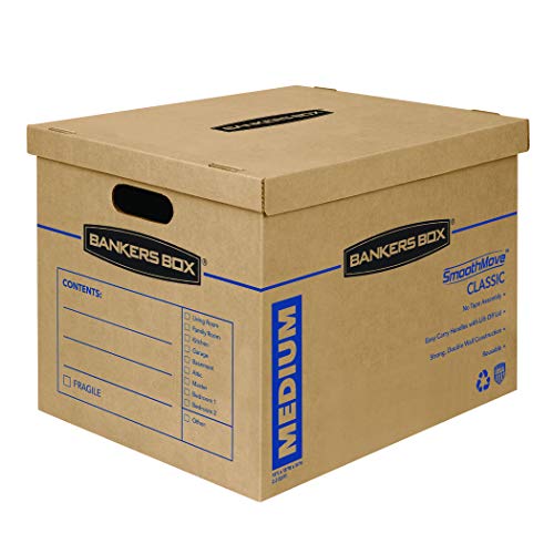 Product Cover Bankers Box SmoothMove Classic Moving Boxes, Tape-Free Assembly, Easy Carry Handles, Medium, 18 x 15 x 14 Inches, 8 Pack (7717201)