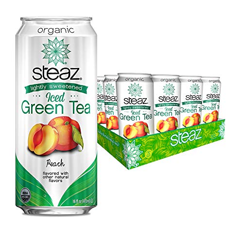 Product Cover Steaz Lightly Sweetened Iced Green Tea, Peach, 16 Fl Oz, Pack of 12