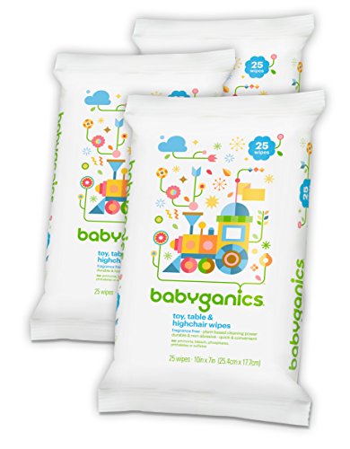 Product Cover Babyganics Toy and Table Wipes, 25 ct, 3 Pack, Packaging May Vary