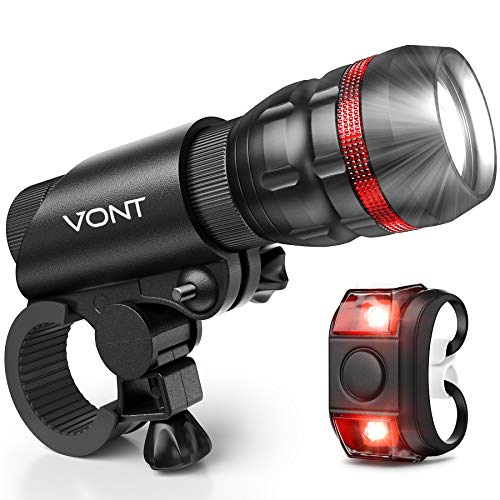 Product Cover Vont Bike Light, Comes with Free Tail Light, Bicycle Light Installs in Seconds Without Tools, Powerful Bike Headlight Compatible with: Mountain, Kids, Street, Bikes, Front and Back Illumination