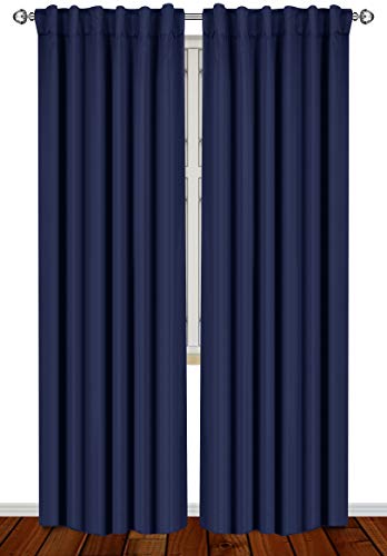 Product Cover Utopia Bedding 2 Panels Blackout Curtains, W52 x L84 Inches, Navy, Thermal Insulated Window Draperies - 7 Back Loops per Panel - 2 Tie Backs Included
