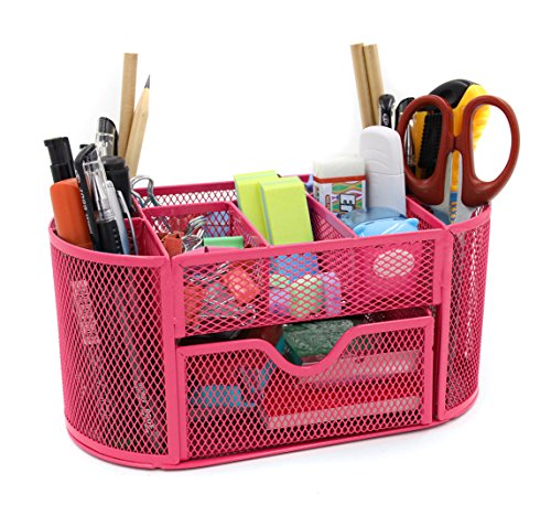 Product Cover Mesh Desk Organizer Office Supply Caddy Drawer with Pen Holder Collection Pink