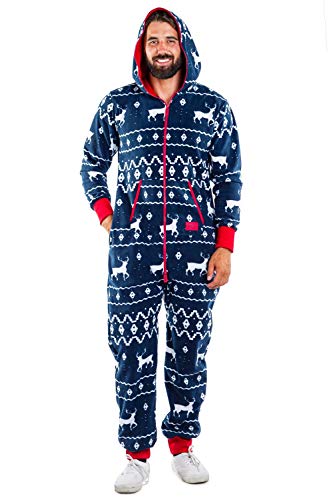 Product Cover Tipsy Elves Ugly Christmas Sweater Party - Fair Isle Blue Adult Jumpsuit Size XL