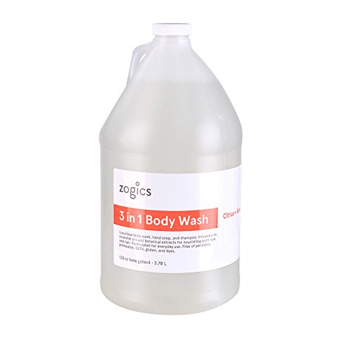 Product Cover Zogics Body Wash, Shampoo and Hand Soap, Citrus + Aloe Scented 3 in 1 Liquid Soap Gallon (1 Gallon Refill)