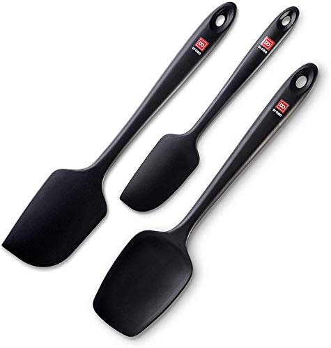 Product Cover Di Oro Seamless Series 3-Piece Silicone Spatula Set - 600°F Heat Resistant Non Stick Rubber Kitchen Spatulas for Cooking, Baking, and Mixing - LFGB Certified and FDA Approved Pro-Grade Silicone Black