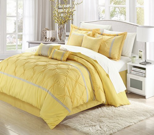 Product Cover Chic Home Vermont 8-Piece Comforter Set, Queen, Yellow/Grey