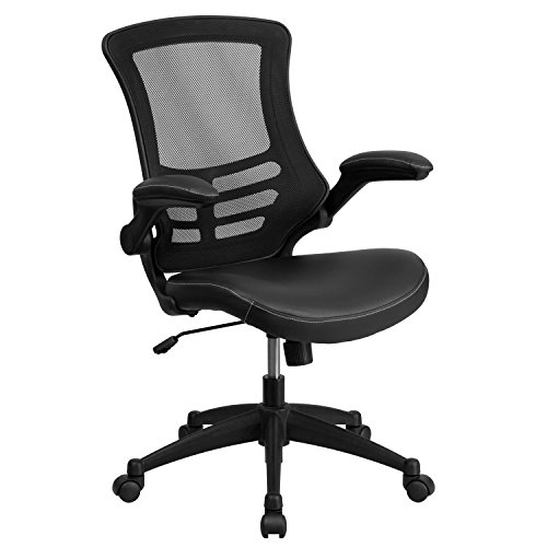Product Cover Flash Furniture Desk Chair with Wheels | Swivel Chair with Mid-Back Black Mesh and LeatherSoft Seat for Home Office and Desk
