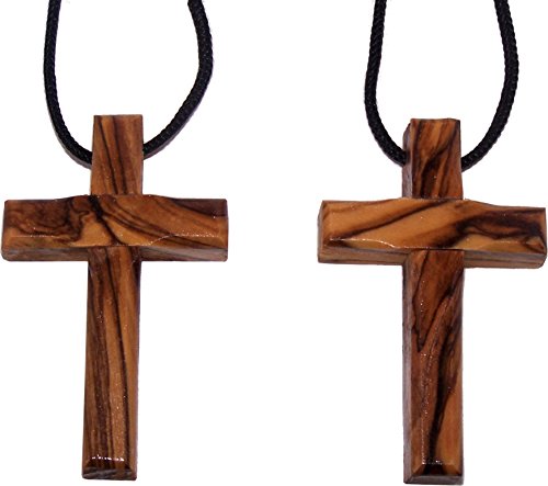Product Cover Olive Wood Cross Pendent Necklace Leather Cord Made in Bethlehem Set of 2
