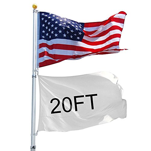 Product Cover Yeshom 20ft Telescopic Aluminum Flag Pole Free 3'x5' US Flag & Ball Top Kit 16 Gauge Telescoping Flagpole Fly 2 Flags