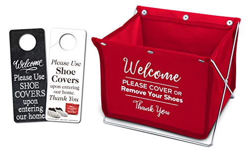 Product Cover Foldable Shoe Cover Holder (Red) with Bonus Please Use Shoe Covers, Double Sided, Door Hanger