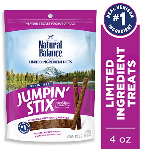 Product Cover Natural Balance L.I.T. Limited Ingredient Treats Jumpin' Stix Dog Treats, Venison & Sweet Potato Formula, 4 Ounce Pouch, Grain Free