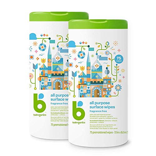 Product Cover Babyganics All Purpose Surface Wipes, Fragrance Free, 150 Count (contains Two 75-count canisters)