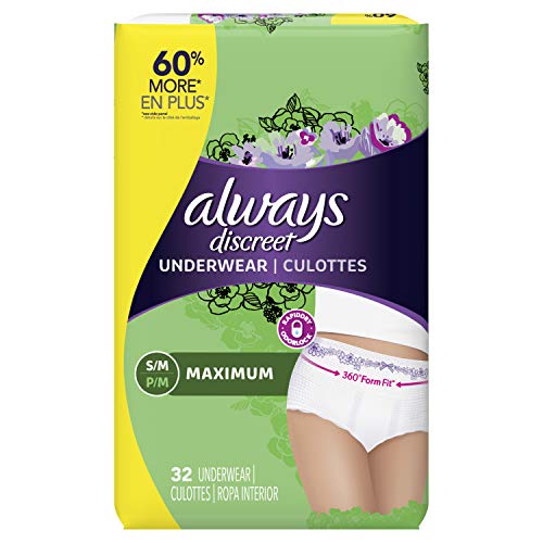 Product Cover Always Discreet Incontinence & Postpartum Underwear for Women, Small/Medium, 32 Count, Maximum Protection, Disposable (32 Count)