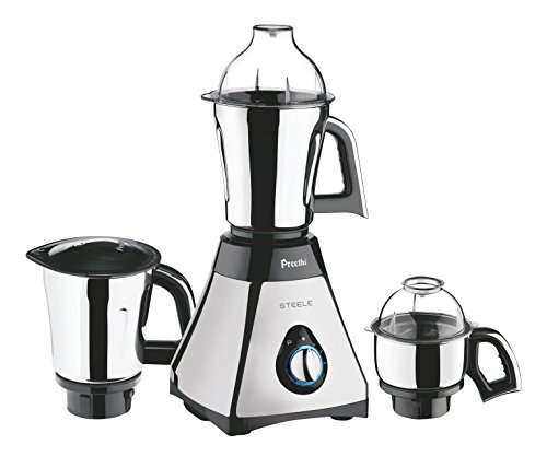 Product Cover Preethi Steele Mixer Grinder, 13 x 8.6 x 12.5 inches, Black, Silver