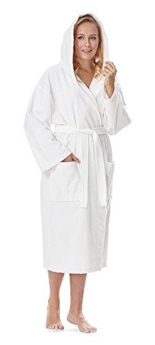Product Cover Arus Women's Classic Hooded Bathrobe Turkish Cotton Terry Cloth Robe (L/XL,White)