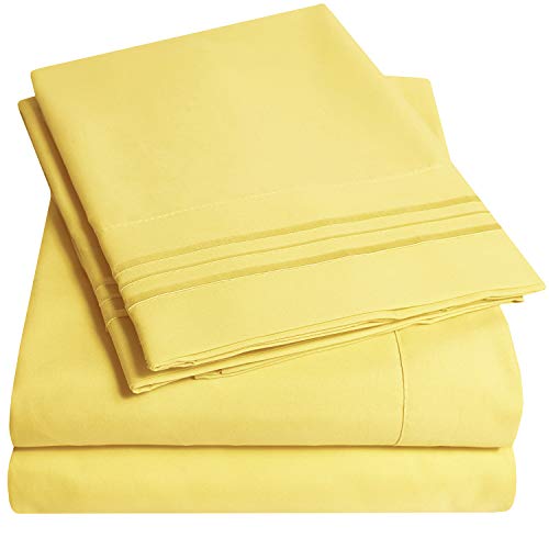 Product Cover 1500 Supreme Collection Bed Sheets Set - Premium Peach Skin Soft Luxury 4 Piece Bed Sheet Set, Since 2012 - Deep Pocket Wrinkle Free Hypoallergenic Bedding - Over 40+ Colors - Full, Yellow