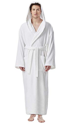 Product Cover Arus Men's Hooded Classic Bathrobe Turkish Cotton Robe with Full Length Options (L/XL,White)
