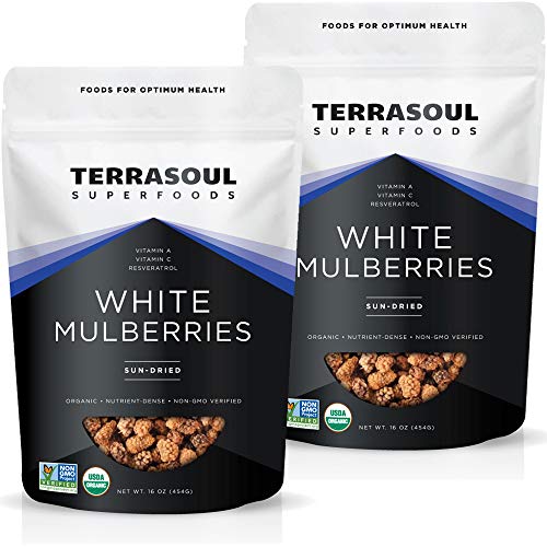Product Cover Terrasoul Superfoods Organic Sun-dried White Mulberries, 2 Lbs (2 Pack) - Low Glycemic | Naturally Sweet | Rich in Vitamin C